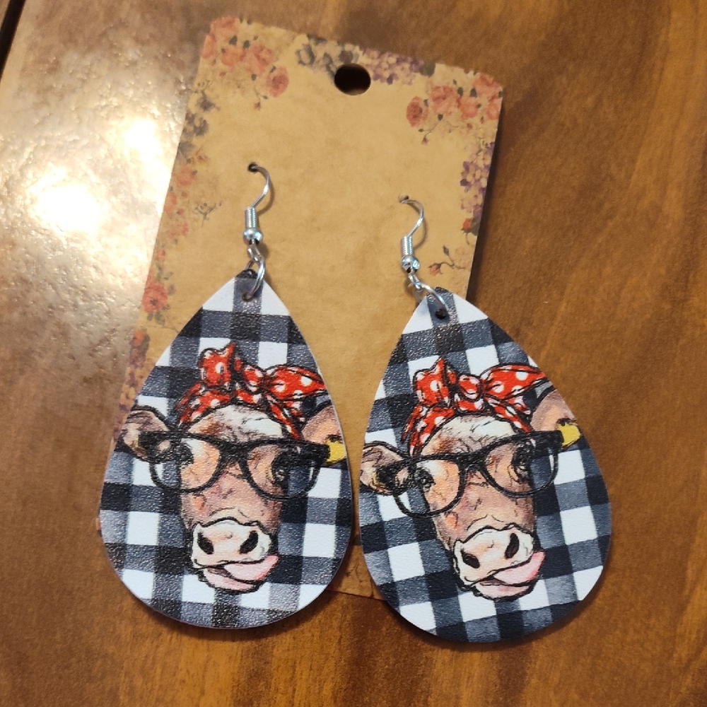 Plaid Cow Print Earrings for Kids